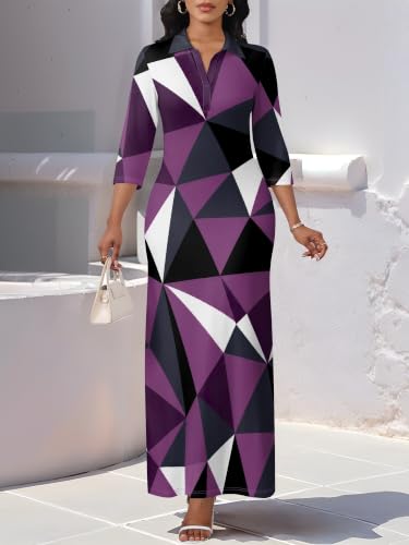 Image of PinkPatty Women's Casual 3 /4 Sleeve Polo V Neck Bodycon Maxi Dress