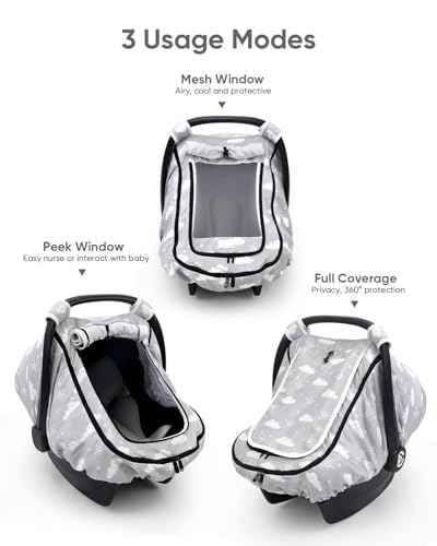 Image of Infant Car Seat Cover with Mesh and Zipper, Cloud Gray