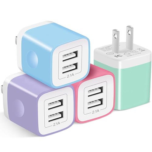 X-EDITION USB Wall Charger, 4-Pack 2.1A Dual Port USB Cube Power Adapter Charger Plug Charging Block Box Brick Cube Compatible with Phone 13 12 11 XS XR X 8 7 6 Plus 5S SE, Pad, Samsung, LG, Android