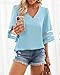 LookbookStore Women's Work Blouses Bell Sleeve Blouse for Women 2024 Light Blue Blouse Tops for Women Casual Dressy Work Tops 3/4 Sleeve Blouse Business Casual Tops for Women Size Medium Size 8 10