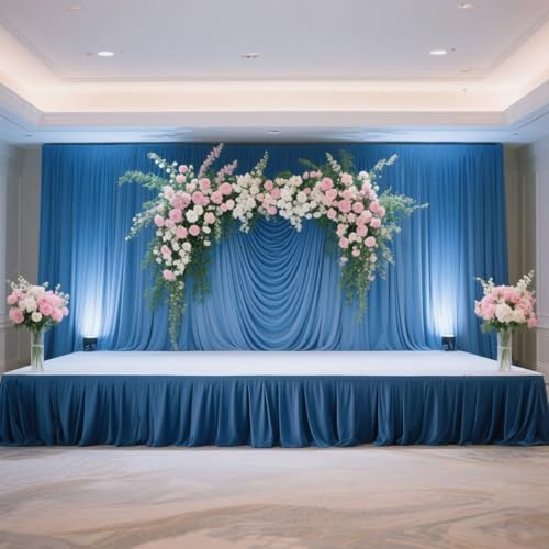 Efavormart Portable Stage Skirting Polyester Shirred Pleat Stage Cover for Wedding Platform Royal Blue - 24" x20ft
