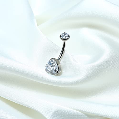 Tgnel G23 Pure Titanium Round And Triangle Shaped Cz Belly Button Rings Petite Navel Ring For Women Body Piercing Jewelry 14G Astm F136 White Cubic Zirconia Belly Rings 10Mm Belly Bars #TOP3