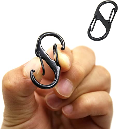 Foto von 20 Stück S Karabiner Schlüsselanhänger,Karabiner Mini Schwarz Schlüsselanhänger, Aluminiumlegierung Karabinerhaken, S-Form Metall Schnalle Doppelkarabiner, für Wandern, Camping, Reisen