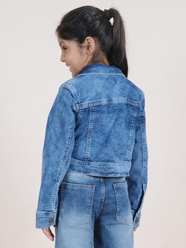 Image of Girls Full Sleeve Solid Crop Denim Jacket