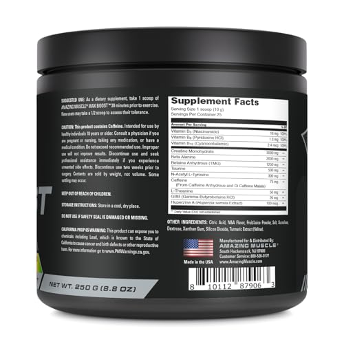 Image of Amazing Muscle Max Boost | 25 Servings | Intense Pre-Workout Supplement for Men & Women | Contains Creatine Monohydrate, Caffeine, Beta-Alanine, Betaine (25 Servings, Pineapple Mango)