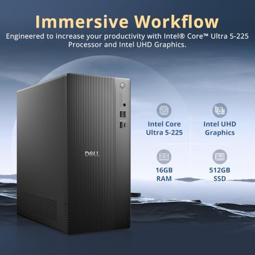 Dell ECT1250 Tower Desktop, Intel Core Ultra 5 225, 16GB DDR5, 512GB SSD, Intel UHD Graphics, Wi-Fi 6, Bluetooth, Wired Keyboard & Mouse, Windows 11, Black(Renewed) - 1