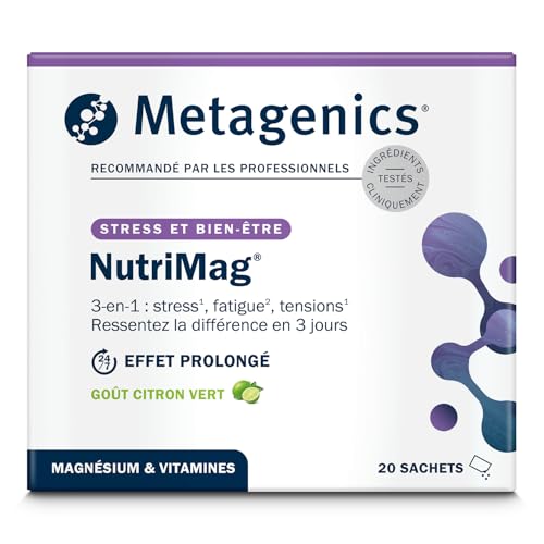 Metagenics NutriMag - Complément en Magnésium pour le Stress, la Fatigue & l’Énergie - Triple Action avec Vitamines B6, B12, D & Folate - 20 Sachets Goût Citron Vert