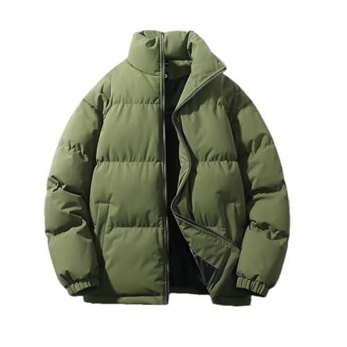 Men Solid Color Stand Collar Pockets Cotton-Padded Classic Thicken Oversized Zipper Parka Coat