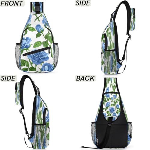 Bolso tipo sling unisex flores azul para senderismo miniatura 6