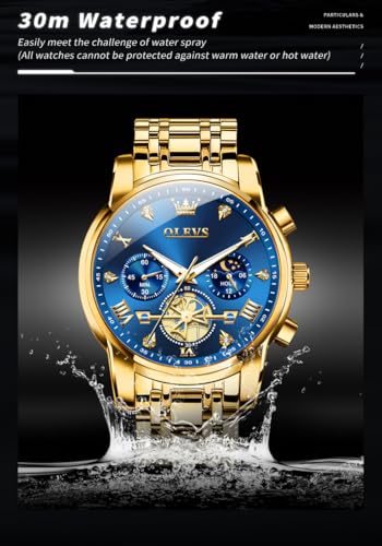 Image of OLEVS Mens Watches Luxury Diamond Calendar Stainless Steel Male Watches Business Dress Waterproof Luminous Fashion Watch for Men