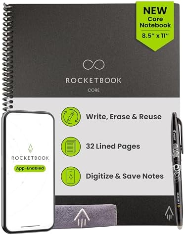 ROCKETBOOK New Core - Cuaderno reutilizable en espiral, tamaño ca...