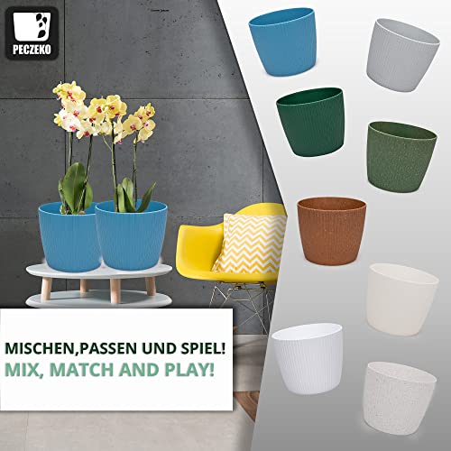 PECZEKO Matte Flower Pots Decorative Plant Pot for Flowers and Herbs Durable & Lightweight Round Plastic Plant Pots for Living Room & Dining Room Kitchen Patio Balcony Set of 2 (Blue, - Image 3