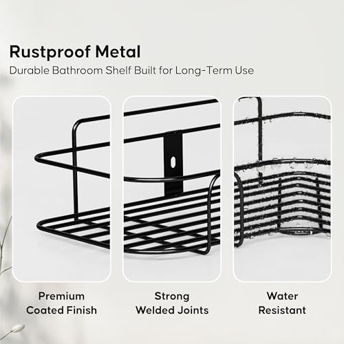 Image of DALUCI Set of 2 Metal Bathroom Corner Shelf Rack | No Drilling Self Adhesive Wall Mounted Storage Organizer for Bathroom & Kitchen | Rustproof Bathroom Shelves (8 & 9 INCH, Black)
