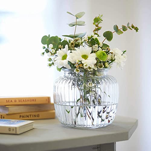 Image of Incrizma Vintage Style Ribbed Glass Bubble Flower Jar Vase 14cm ~ Perfect for Wedding & Home- Vase for Home Decor，Desktop Vases Flower-Vases with Smooth Glass Surface, for Kitchen Decor
