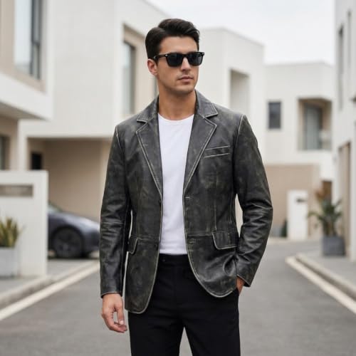 Image of Isaac & David Chicago Lambskin Genuine Casual Wear Leather Blazer Sport Coat Classic Button Closure for Men 2 Button Coat