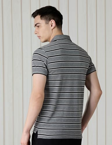 Image of Amazon Brand - Symbol Men Cotton Rich Textured Striper Polo Tshirts | Collar Striped Tshirts | Half Sleeves - Regular Fit (Available in Plus Sizes)
