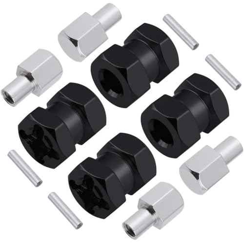 4-Pack HobbyPark 12mm Wheel Hex Drive Hubs Combiner Coupler Aluminum 15mm Offset Extension for 1/10 RC Crawler Car Parts (Black)