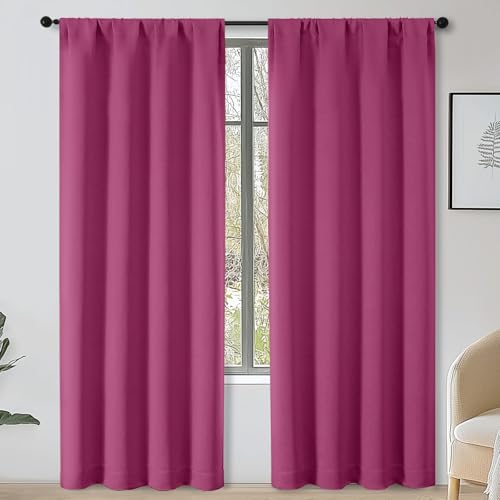 OWENIE Hot Pink Blackout Curtains for Living Bedroom 72 Inch Long 2 Panels