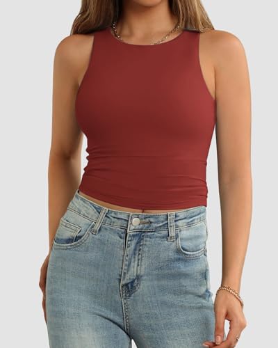 Image of ATHMILE Womens Double Lined Crop Tank Tops Casual Basic Shirts Sleeveless Workout Tops Cute Summer Clothes Teen Girls