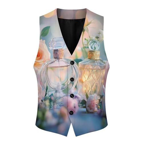 Perfume Rose Floral Mens Slim Fit Suit Vest Dress Waistcoat Casual Business Vest4