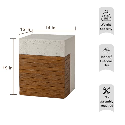 HOMPUS Set of 2 Outdoor Side Table w Faux Wood Design, Patio MgO Concrete Natural End Table, Square Accent Table, Small Coffee Table for Garden, Patio, Porch and Deck, Terrazzo