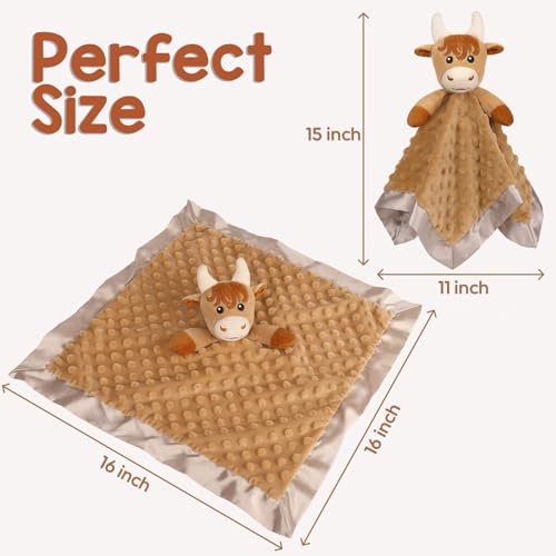 Image of Baby Security Blanket, Soft Baby Lovey Toy Blanket for Boys, Snuggle Toy Lovie Newborn Blankie, for Boy Highland Cow 16 Inch