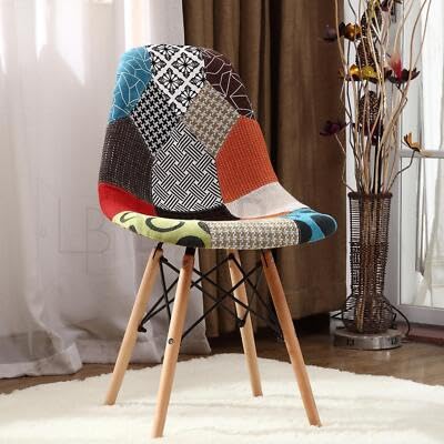 Mid-Century Modern Dining Chairs Set of 1.Patchwork Multicolor Fabric, Wood Legs, Eiffel Style Multicolour Chair Set ONE (1)-picture-31
