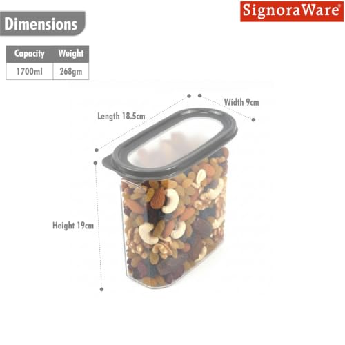 Image of Signoraware Modular Oval Transparent No.3 Plastic Container (1.7 Ltr, Grey