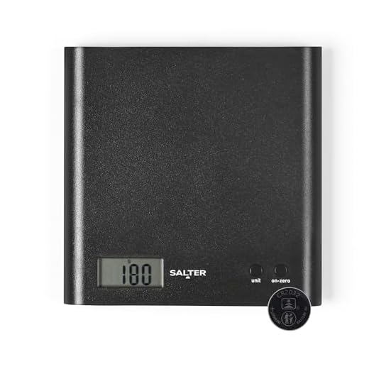 Salter Arc Kitchen Scale – Digital Food Weighing Scales For Precise Cooking/Baking, Slim Platform for Compact Storage, Add & Weigh/Tare Function, 3kg Capacity, Battery Included, Black