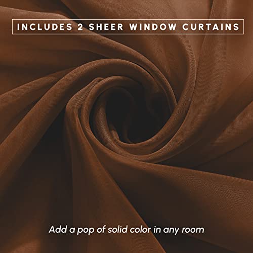 Elegant Comfort 2-Piece Sheer Panel With 2Inch Rod Pocket - Window Curtains 40-Inch Width X 84-Inch Length, Chocolate Brown #TOP4