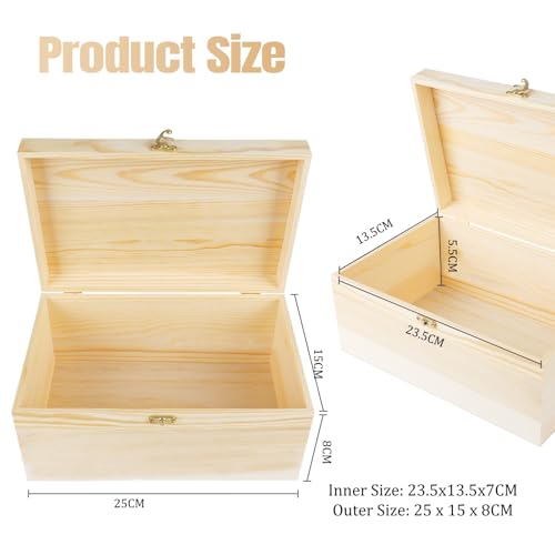 Holzkiste mit Deckel 25*15*8cm, Holztruhe Erinnerungsbox Holzbox Allzweckkiste Aufbewahrungsbox Schmuckkästchen mit Scharnierdeckel Erinnerungskiste Bastel Geschenkbox Spielzeug Werkzeuge Gd hardware