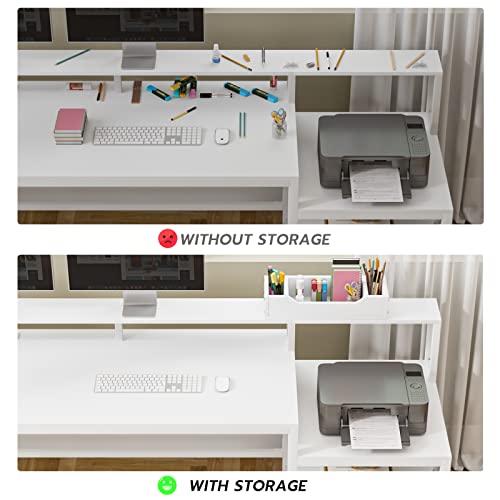 Sedeta L Shaped Gaming Desk, 66" Home Office Desk With File Drawer & Power Outlet, Gaming Desk With Led Lights, Corner Computer Desk With Monitor Shelf, Printer Storage Shelves, Two Person Desk, White #TOP3
