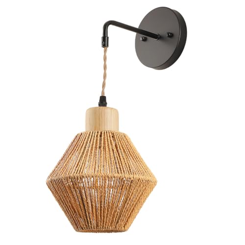 Cabilock Woven Pendant Light, Rattan Light Fixtures Farmhouse Rustic Ceiling Hanging Lamp Boho Ceiling Lights for Dining Room Kitchen Bedroom Entryway Decor