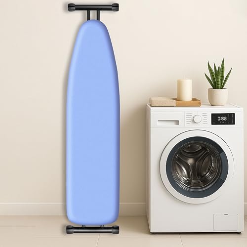 Image of Ironing Board Cover and Pad 15x54 Standard Size, Extra Thick Cotton Iron Board Cover with Padding, Silicone Coated and Scorch Resistant, Elastic Edge with Hook & Loop Strap, Heatproof Blue