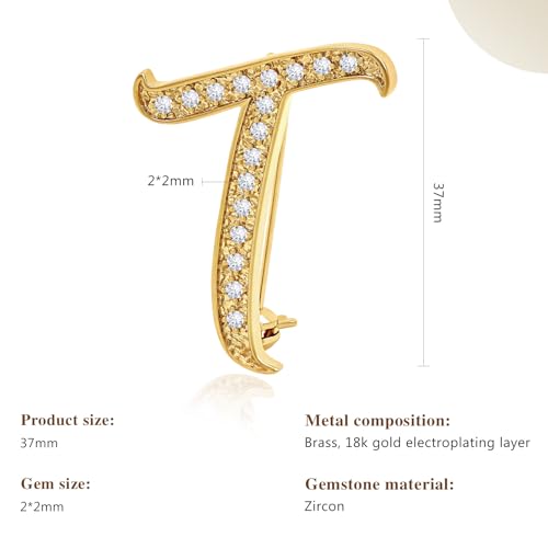 Image of Cicy Bell A-Z Initial 26 Letter Brooch Pins 18k Gold Plated Cubic Zirconia Breastpin Name Personalized Gifts for Women Men