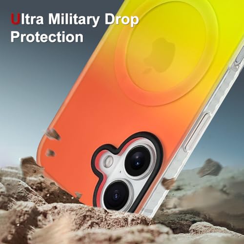 Image of AIGOMARA Magnetic Case for iPhone 17, Compatible with Magsafe, Fluorescent Iridescent Case for Women Girls, Shockproof Translucent Matte Protective Cover 6.3 Inch 2025, Orange Yellow
