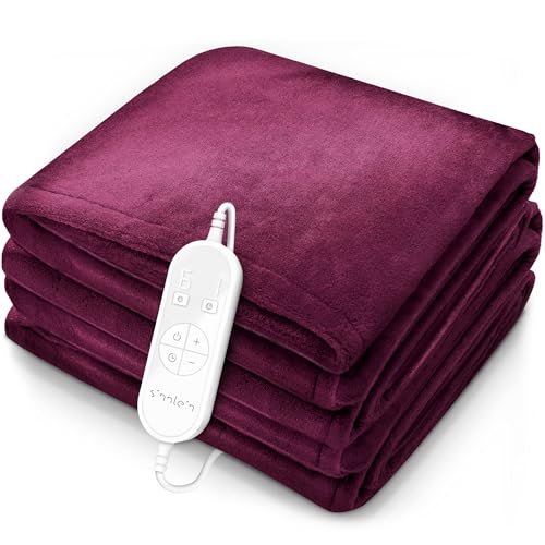 sinnlein® Calienta Camas | Manta Eléctrica 180 x 130 cm Burdeos | con Desconexión Automática y Temporizador | 9 Niveles de Temperatura | Pantalla Digital | Lavabale hasta 40°C