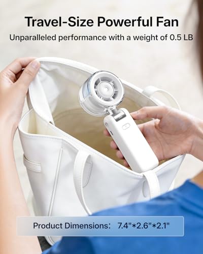 Bearwind Misting Fan Portable - Handheld Turbo Fan with Mist, Spray Water Mister Fans, 4000mAh Rechargeable, 5-Speeds, Personal Gifts for Women Beach Travel Outdoor - White