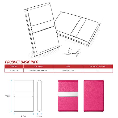 Padike Pu Leather Business Card Holder For Women Professional Business Name Card Holder Stainless Steel Business Card Case With Magnetic Shut (Rose Red) #TOP2