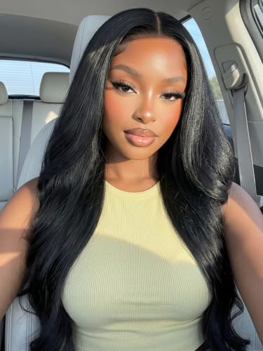 Image of KLAIYI Yaki Straight Bye Bye Knots Glueless Wig 7x5 Precut Lace Front Wigs Human Hair Put On and Go Wigs for Beginners Pre Bleached Pre Plucked Pre Everything 3S Easy to Ready to Wear Kinky Wig 18Inch
