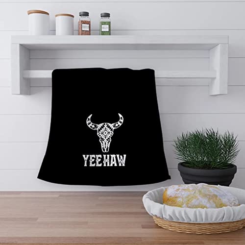 Ohsul Yeehaw Western Cow Skull Sculpture Highly Absorbent Kitchen Towels Dish Towels Dish Cloth,Rustic Bull Head Hand Towels Tea Towel For Bathroom Kitchen Decor,Cow Lovers Gifts,Western Cowboy Gifts #TOP2