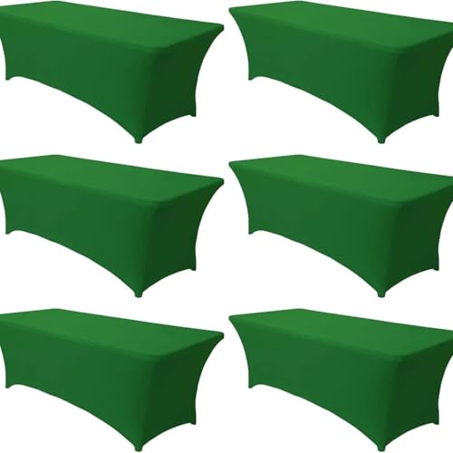 Paquete de 6 manteles elásticos universales rectangulares para mesas de 1,8 m, perfectos para bodas, banquetes y fiestas (verde)
