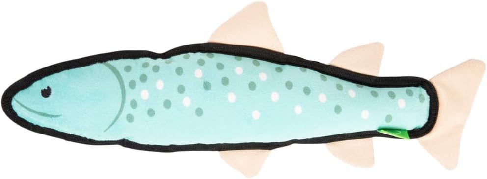 Only Natural Pet Mountain Friends Recycled Plush Dog Toys - Durable Double-Stitched Design with Internal Squeaker, Large Plush Ears & Soft Crinkle Tail - Pet Toy | Tallulah The Trout, 6" x 14.5"