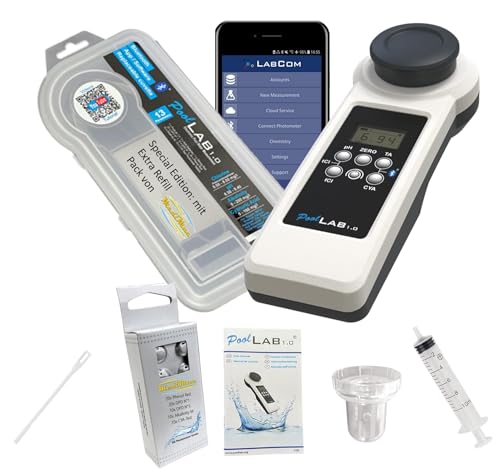 15 in 1 PoolLab 1.0 fotometro – Special Edition: – tester elettronico per MediMuc – fotometro con 70 compresse di prova + confezione extra