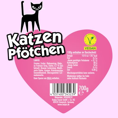 Katjes Katzen Pfötchen Großpackung (1 x 700 g) – Würzig-süßes Lakritz in kleiner runder Form – Herrlich weiche Konsistenz – Natürlich Vegan