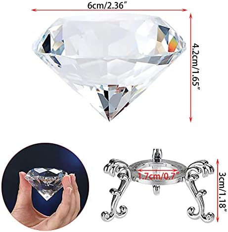 IGNPION 60mm K9 Glass Diamond Paperweight with Base Stand, Glass Clear Diamante Crystal Photography Art, Sparkling Glass Gem Ornament Decoration Gift for Home Office Wedding Decor