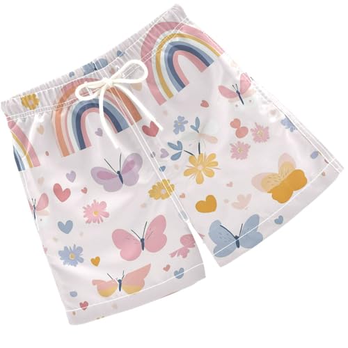 Pigsaly Boys Swim Trunks Pink Rainbows Butterflies Boys Board Shorts Swimsuit Swimwear Summer Bathing Suit 3T