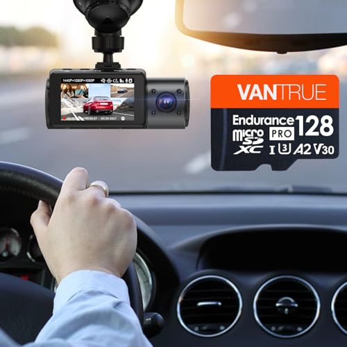 Image of Vantrue 128GB U3 V30 Class 10 MicroSDXC UHS-I 4K UHD Video Monitoring Memory Card with Adapter for Dash Cams, Body Cams, Action Camera, Other Surveillance & Security Cams