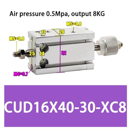 Vérin CDU16X40-30-XC8 à double effet avec course mécanique variable