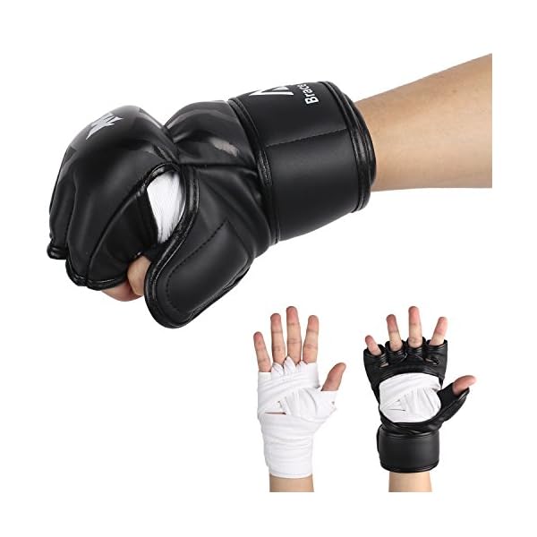 Brace Master MMA Gloves UFC Gloves Boxing Gloves for Men Women Leather More Paddding Fingerless Punching Bag Gloves for Kickboxing, Sparring, Muay Thai and Heavy Bag (Black, Large)